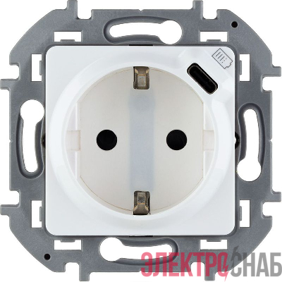 Розетка 1-м СП Inspiria 16А IP20 250В 2P+E немецк. стандарт с заряд. устр. USB тип C 1.5А 5В механизм бел. IEK 673770