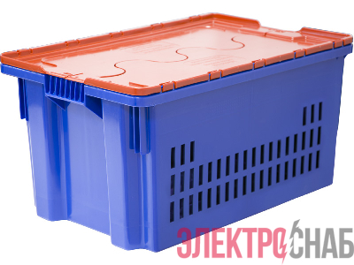 Ящик п/э 600х400х300 дно сплошное, стенки перфорированные, Safe PRO цв. синий с оранжевой крышкой 602-1 SP м 602-1 SP м