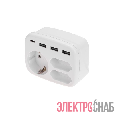 Тройник электрический 16А с/з+2х2.5А+3хUSB-A 2.4А+USB Type-C 3А бел. Rexant 11-1250