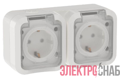 Розетка 2-м ОП TORS 16А IP55 TS322 горизонт. с заземл. с крышкой бел. IEK TS-R26-16-55-G-K01