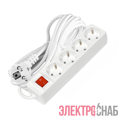 Удлинитель 4х5м с заземл. 10А IP20 2.2кВт ПВС 3х1 с выкл. бел. Союз 2791