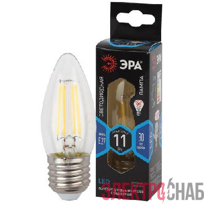 Лампа светодиодная филаментная F-LED B35-11W-840-E27 11Вт B35 свеча 4000К нейтр. бел. E27 Эра Б0046988