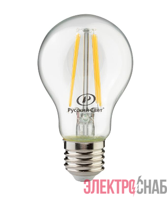 Лампа светодиодная филаментная RS F A60 E27 6W 220-240V 3000К 6Вт 560лм Ra 80 грушевидная Русский Свет 15010345093