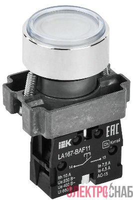 Кнопка LA167-BAF11 d22мм 1НО бел. IEK BBT20-BAF11-1-22-67-K01