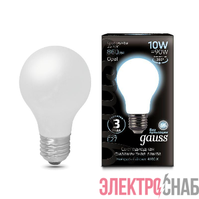 Лампа светодиодная филаментная Black Filament 10Вт A60 грушевидная матовая 4100К нейтр. бел. E27 860лм GAUSS 102202210