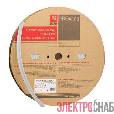Трубка термоусадочная ТУТ нг 30/15 бел. (уп.50м) EKF tut-30-w