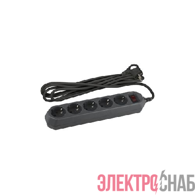 Удлинитель с сетевым фильтром 5х5м с заземл. 10А IP20 USF-5es-5m-B ПВС 3х0.75 с выкл. черн. Эра Б0019737