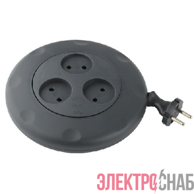 Удлинитель-рулетка 3х3м без заземл. 10А IP20 UR-3-3m-B ПВС 2х0.75 черн. Эра Б0019039