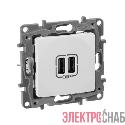 Розетка USB 2-м СП 2мод. Etika 240В/5В 2400мА механизм бел. IEK 672294