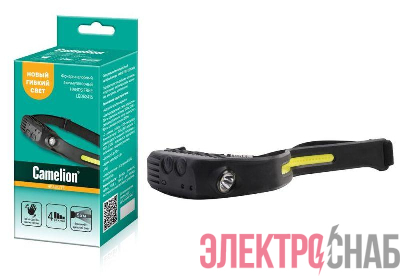 Фонарь аккумуляторный налобный 3.7В лента 2 LED 3Вт 4 режима сенсор Type-C бокс LED53416 черн. Camelion 15748