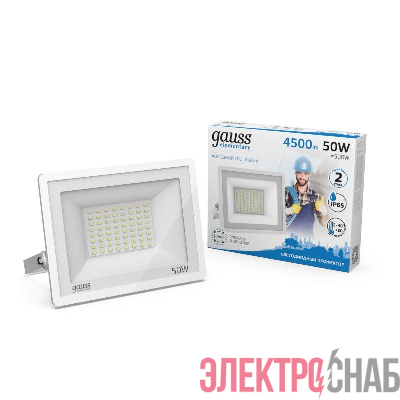Прожектор светодиодный Elementary 50Вт 6500К IP65 4500лм 200-240В ДО бел. GAUSS 613120350