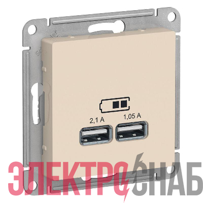 Механизм розетки USB AtlasDesign 5В 1порт х 2.1А 2порта х 1.05А беж. SchE ATN000233