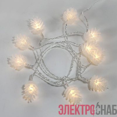 Гирлянда светодиодная "Шишки" 1.5м 10LED тепл. бел. провод прозр. 2хAA (батарейки не в комплекте) Neon-Night 303-098