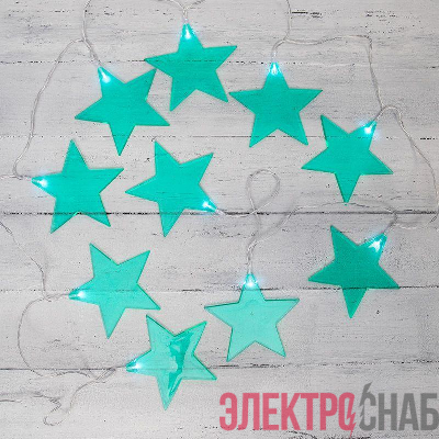 Гирлянда светодиодная "Звездопад" 2.25м 10LED бирюз. бел. 0.1Вт IP20 провод ПВХ прозр. элементы питания 2хAA (не в компл.) Neon-Night 304-004