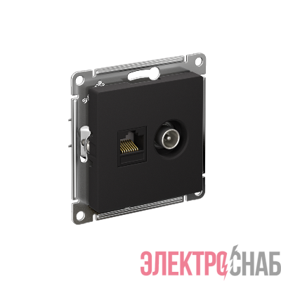 Розетка компьютерная + телевизионная 2-м СП AtlasDesign RJ45 кат.5E + TV механизм карбон SE ATN001089