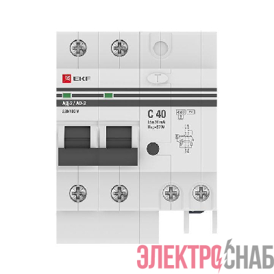 Выключатель автоматический дифференциального тока 2п 4мод. C 40А 30мА тип AC 4.5кА АД-2 PROxima EKF DA2-40-30-pro