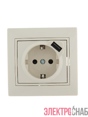 Розетка 1-м СП Mira 16А с заземл. + USB разъем крем. LEZARD 701-0303-181