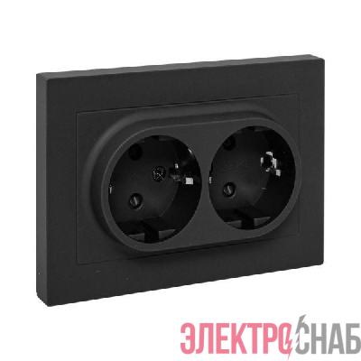 Розетка 2-м СП Эпика 16А с заземл. защ. шторки с рамкой механизм черн. EKF UP1-SOB-211