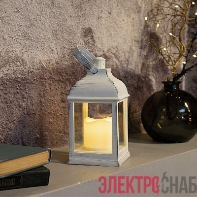 Фонарь декоративный 10.5х10.5х22.35см тепл. бел. со свечкой корпус бел. Neon-Night 513-054