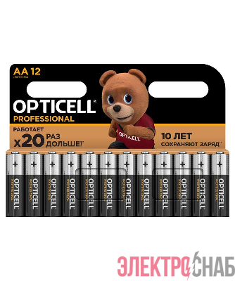Элемент питания алкалиновый AA/LR6 (блист. 12шт) Professional Opticell 5052005/6052005