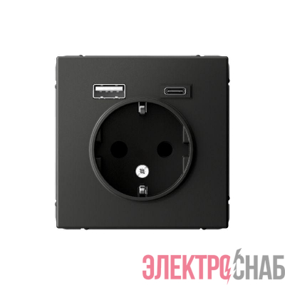 Розетка ArtGallery 16А с 2-мя заряд. устройствами USB A+C 5В/2.4А/3А 2х5В/1.5А механизм базальт SE GAL001432