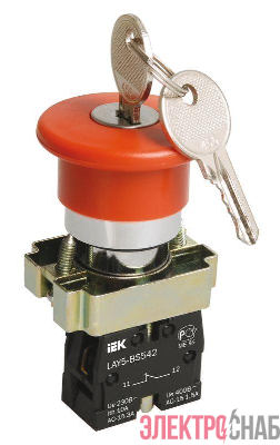 Кнопка управления "Грибок" LAY5-BS142 d22мм 1НЗ 240В с ключом красн. IEK BBG50-LAY5-K04