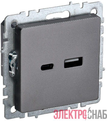 Розетка BRITE USB A+C 18Вт РЮ11-1-БрС механизм сталь IEK BR-U22-018-K46