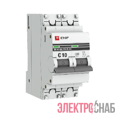 Выключатель автоматический модульный 2п C 10А 4.5кА ВА 47-63 PROxima EKF mcb4763-2-10C-pro