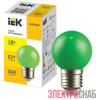 Лампа светодиодная декор. G45 1Вт шар зел. E27 230В IEK LLE-G45-1-230-G-E27