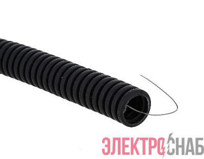 Труба гофрированная ПВХ d25мм с протяжкой черн. (уп.50м) Plast EKF tg-z-25-50-black