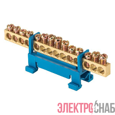 Шина нулевая N 6х9 14 отверстий синий изолятор тип "Стойка" на DIN-рейку латунь розн. стикер PROxima EKF sn0-63-14-sb-r