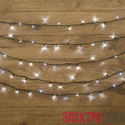 Гирлянда светодиодная "Твинкл Лайт" 4м 25LED бел. 4.8Вт 220-240В IP20 с контроллером 8 режимов провод ПВХ темн. зел. Neon-Night 303-015