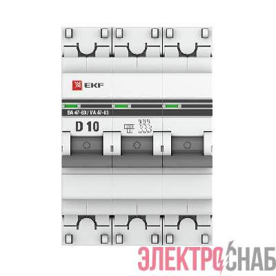 Выключатель автоматический модульный 3п D 10А 6кА ВА 47-63 PROxima EKF mcb4763-6-3-10D-pro