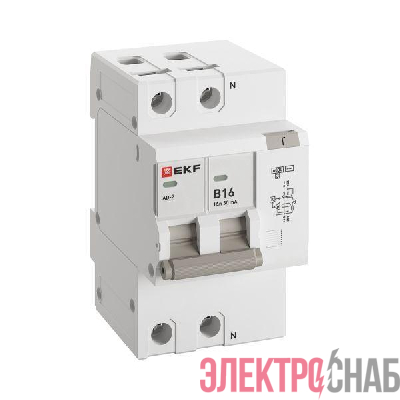 Выключатель автоматический дифференциального тока B 16А 30мА тип AC 6кА АД-2 (электрон.) PROxima EKF DA2-6-16B-30-pro