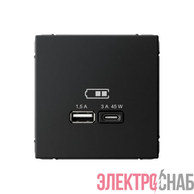 Розетка USB ArtGallery тип A+C 45Вт QC PD высокоскор. ЗУ механизм карбон SE GAL001029