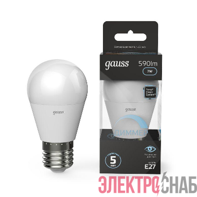 Лампа светодиодная Black 7Вт P45 шар 4100К нейтр. бел. E27 590лм диммир. GAUSS 105102207-D