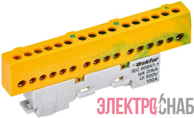 Шина PE "земля" изол. на универс. держ. 6х9-16-ЖЗ TEKFOR IEK TF-NN10-16-KL-K52