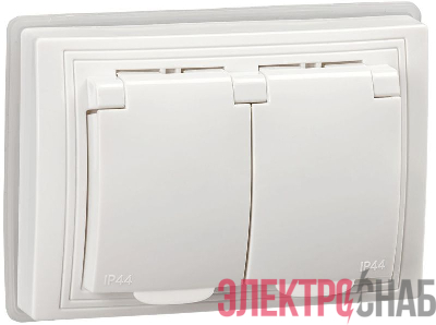 Розетка 2-м СП Кварта РСбш12-3-КБ-44 16А IP44 с заземл. защ. шторки бел. GENERICA KV-R26-16-44-K01