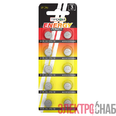Элемент питания алкалиновый "таблетка" LR936/LR45/G9/394) (блист.10шт) Трофи C0034937