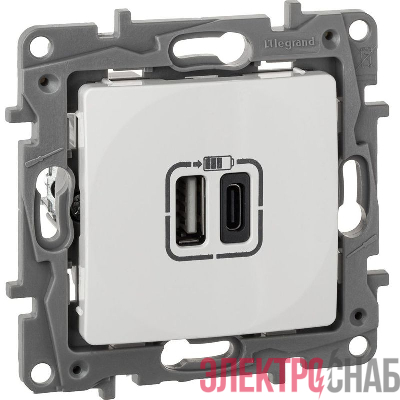 Устройство зарядное Etika с 2-мя USB разъемами A и C 240В/5В 3000мА бел. IEK 672236