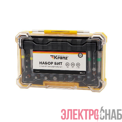 Набор бит с магнитным держателем 25-50мм 49шт пластик. коробка Kranz KR-92-0462