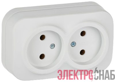 Розетка 2-м ОП GLORY РС22-2-ХБм 10А без заземл. без защ. шторок бел. матов. IEK ERH20-K01M-10