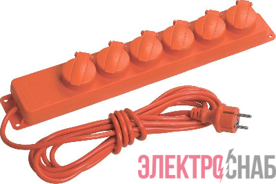Удлинитель 6х5м 16А IP44 У06В 2P+PE 250В 3х1 с защ. крышкой IEK WYP10-16-06-05-44-N