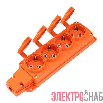 Колодка удлинителя 4-м с заземл. 16А IP54 влагозащ. с защ. крышкой COMPACT каучук оранж. Rexant 111-228
