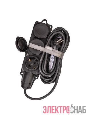 Удлинитель на каучуковой колодке 3х5м 16А IP44 250В 4кВт каучук КГ 3х2.5 черн. УХз16 Россия КОСМОС YKsm5m-3g(16A)KG-B