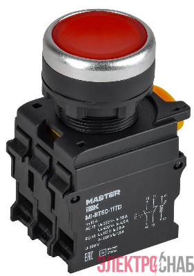 Кнопка d22мм 1НО+1НЗ MASTER с подсветкой и фиксацией красн. IEK MI-BT60-11TD-3-11-K04