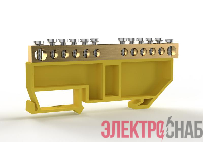 Шина PE "земля" на DIN-изоляторе 6х9мм 12 отвер. латунь TOKOV ELECTRIC TKE-BCB-69-12-DIN/PE
