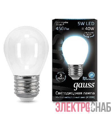 Лампа светодиодная Black Filament Шар E27 5Вт 4100К OPAL Gauss 105202205