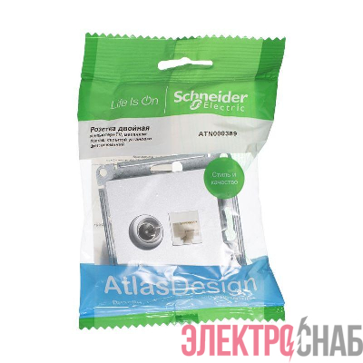 Розетка компьютерная + телевизионная 2-м AtlasDesign RJ45 кат.5E + TV механизм алюм. SE ATN000389
