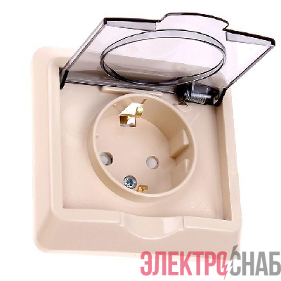 Розетка 1-м СП Этюд 16А IP44 250В с заземл. защ. шторки крем. SE PC16-044K